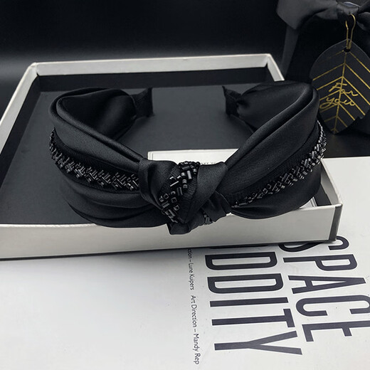 Kamalun (KAMALUN) high-end headband women's black wide-brimmed beaded headband new pressure hairpin 2025 new hair accessories gift for girlfriend black headband + brand gift box