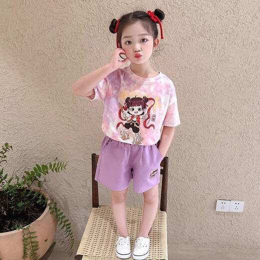 G.DUCKKIDS女童哪吒短袖套装2025夏季新款儿童夏装洋气女宝宝休闲短裤两件套 粉色【两件套】 120 【建议身高110cm左右】