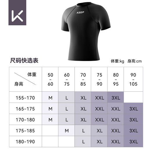
Keep swimsuit men's hot spring short-sleeved solid color high-elastic swimsuit quick-drying surf suit 1291 black XL