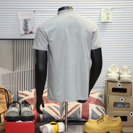 American waffle henley collar heavyweight short-sleeved t-shirt for men summer trendy shoulder half-sleeved tops T-shirt for men white henley collar thin section XL