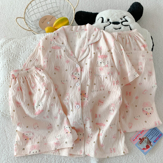 Ziweiqi lindo crayón pijama de algodón shin-yun para mujeres cardigan de verano dibujos animados de ropa para el hogar