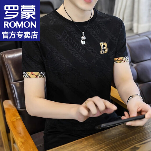 罗蒙（ROMON）冰丝短袖t恤男士夏季休闲修身短袖男T半袖打底衫上衣服欧货男装 698白色 XL （约120-135斤可穿)