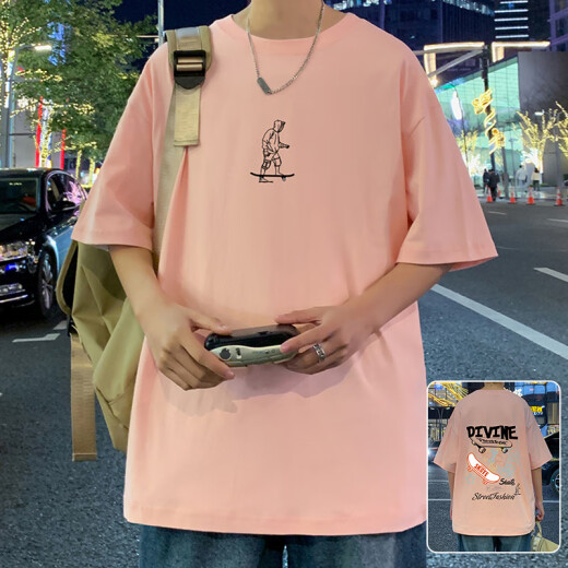 GTYUWVG纯棉T恤男潮牌潮流休闲宽松圆领短袖男生青少年夏季新款百搭体恤 3892蓝色 M 约100-120斤可穿