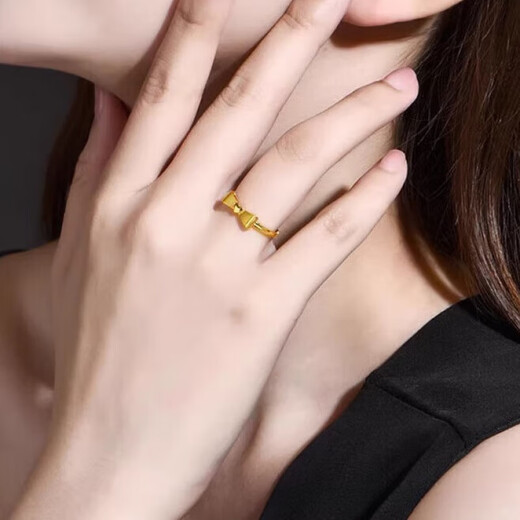 Taijufu pure gold-covered silver-covered gold bow-knot love ring, exquisite and personalized light luxury bow-knot open ring Gold-covered silver-covered love bow-knot ring with adjustable opening