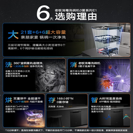 Robam Dishwasher Aircraft Carrier Cabin E1 Embedded Dishwasher Black 21 Sets Automatic Opening and Closing Door 0 Bacteria Cleaning and God-Drying Independent UV Disinfection and Drying Turbine Clean Dishwasher