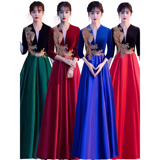 Pierre Cardin Cantata Performance Clothing Women's Long Skirt Conductor Host Competition Performance Clothing High-end Student Temperament Evening Dress Sky Blue Gradient S