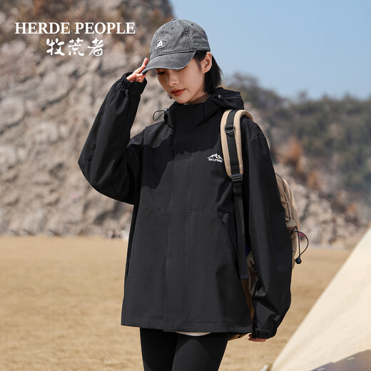 HERDE PEOPLE Spring and Autumn new windproof and waterproof jacket for men and women, outdoor hiking and mountaineering jacket for men and women, black 3XL