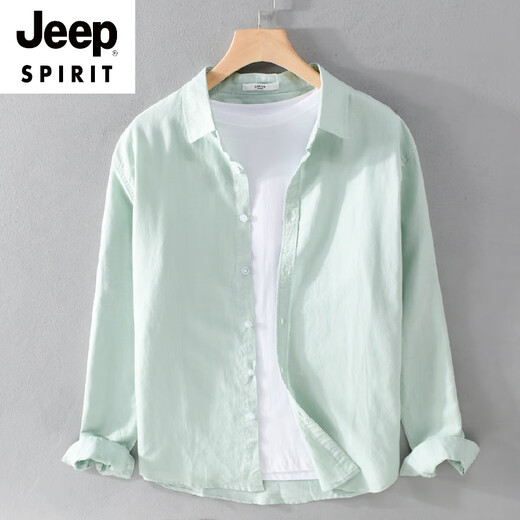 Jeep Spirit Cotton Leinen lässige Feste Farbe Großgröße Pendler Hemd Langarm Männer und Frauen Gleiche Hemd modische und vielseitige äußere Top White 9926 m Gewicht 1220