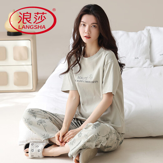 
LangSha’s new summer pure cotton pajamas for women’s short-sleeved trousers Korean casual loose fashionable outdoor wear suit Y-9721 pure cotton [short-sleeved trousers] M Recommended 75Jin [Jin equals 0.5 kg]-95Jin [Jin equals 0.5 kg]