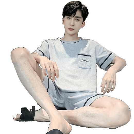 Opeodly色棉夏季薄款睡衣男士外穿加肥大码夏天家居服短袖青年韩版套装 9928#(短袖短裤) L 【95斤-120斤】