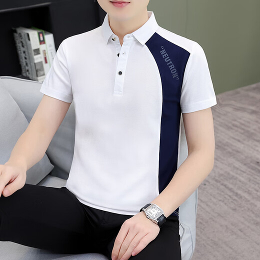 管晨无锡瑞升纺织服饰T恤夏季拼色Polo男士短袖t恤翻领新款 白色Q733翻领短袖 M 均码