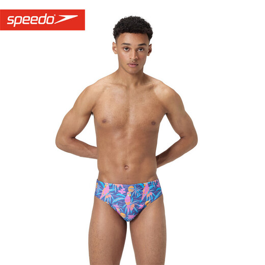 速比涛（Speedo）男士8厘米印花三角泳裤抗氯速干训练款舒适竞速专业游泳裤 蓝色印花 L (36)