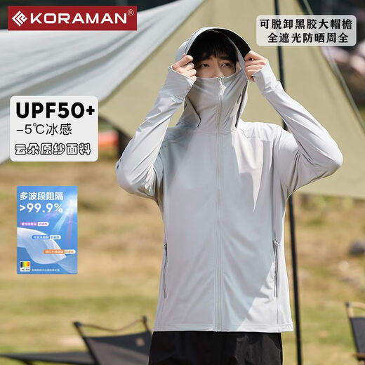 Koraman Outdoor Sonnenschutzkleidung für Frauen atmungsaktiv und elastischer schlanker Sport Windbreaker männlicher Internet Promi KR9905 Hellgrau (weiblich) Vinylhut Brim m