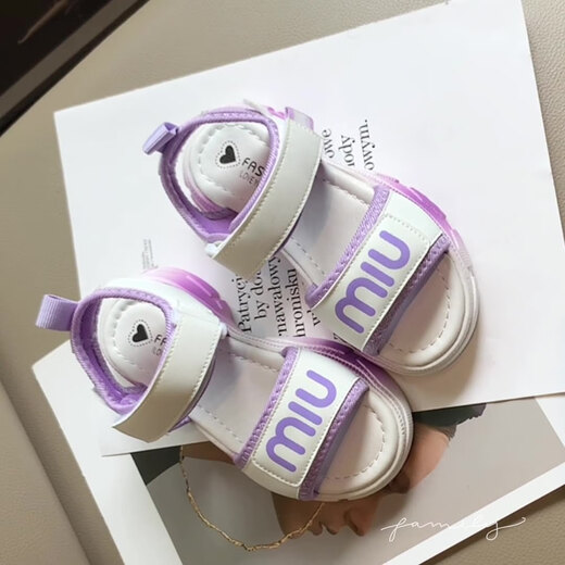 Ciyu Girls Sandals 2025 Summer New Soft Sole Middle and Large Children Fashion Beach Shoes Children's Princess Shoes Little Girls Shoes 136 Purple 35 Inner Length 21.9cm (Suitable for 21.1cm Foot Length)