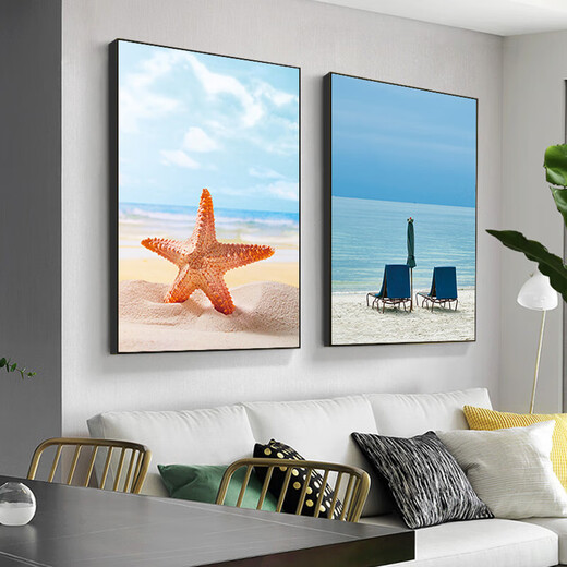 Pintura de decoración de sala de estar simple moderna, paisaje de lujo ligero, fondo de sofá de dos pares Pintura colgante de pared, dormitorio Mural de comedor, viaje 13582/13581 40*60 + imagen de cristal brillante + aleación de aluminio marco negro