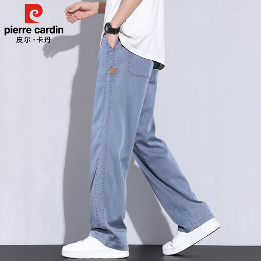 Pierre Cardin Hosen Herren Sommereis Seide dünne lose gerade Hose Herren Trendy Brand Wide-Bein Hosen Herrenkleidung Blau XL