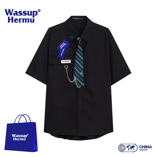 
WASSUP HERMU official short-sleeved shirt men's summer college style DK uniform loose casual Hong Kong style youth Japanese class uniform white shirt white XL (recommended 120-140Jin [Jin equals 0.5 kg])