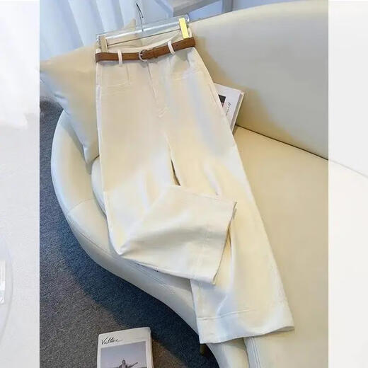 FHHUABD高腰阔腿牛仔裤女小个子窄版阔腿裤直筒垂感白色裤子夏季薄款九分 9901#米白色九分裤 26 建议80-90斤