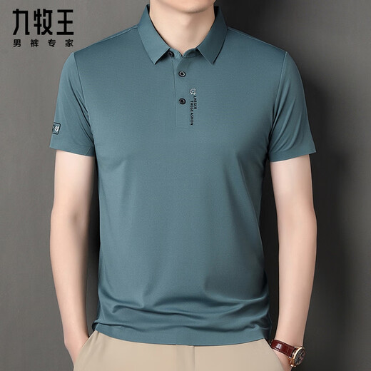 Jiumuwang Herren Sommer kurzärmelig T-Shirt Ice Seide Traaceless Polo-Hemd Herren-Revers halbärmelte gelegentlicher Vater mittleren Alters 3527# hellblau S 165/84A Gewicht 95-105jin [Jin gleich 0,5 kg]