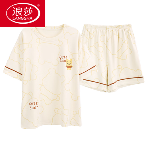 浪莎（LangSha）睡衣女夏季纯棉短袖短裤薄款夏天可爱甜美可外穿家居服套装舒适时 YX-7507 9854 M 【建议80-100斤穿】