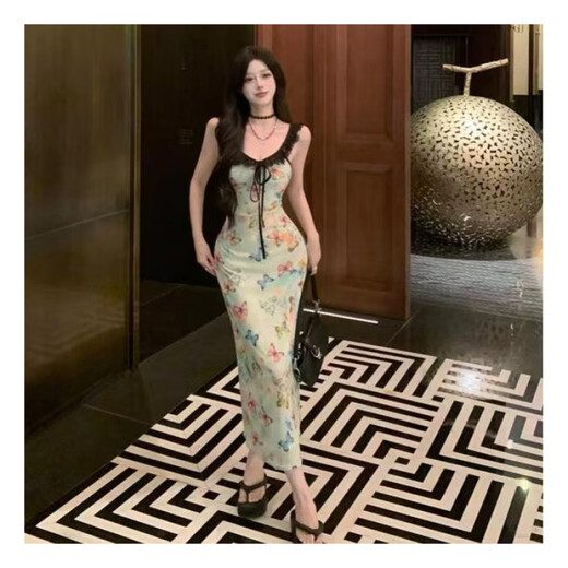 Robe à suspension imprimée Rongxitu Robe imprimée à la taille douce et épicée