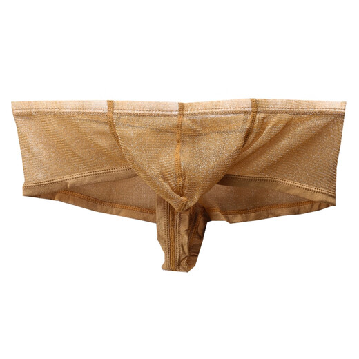 Small boxer sexy half hip transparent large pouch men's underwear mesh bright see-through breathable large thong panties gold L