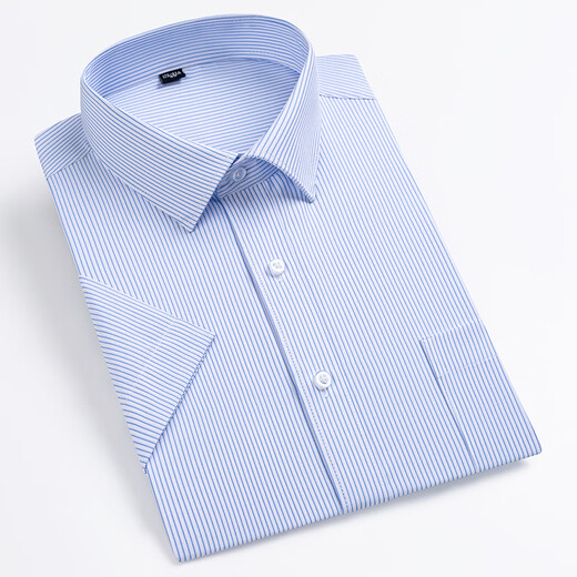 Montagut High-End bügelfreies Sommer-Dünn-gestreiftes Papa-Hemd, kurzärmeliges Business-Casual-Professionelle-Arbeitskleidung-Halbarm-Hemd, Größe L 6623 39, empfohlenes Gewicht 120–130 Jin Jin entspricht 0,5 kg