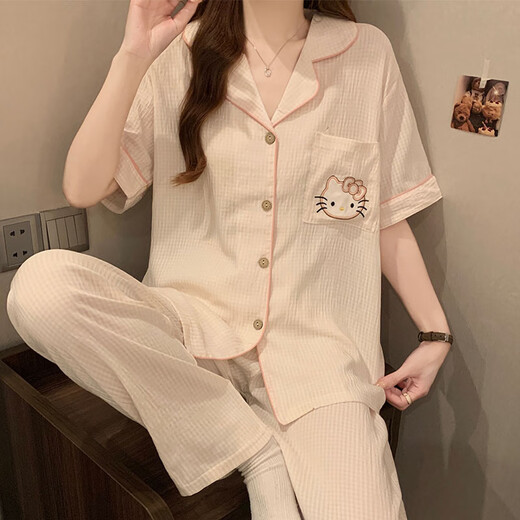 Mengluan avec poitrine de poitrine en trois pièces pyjamas pour femmes en nuage d'été coton 2025 Nouveau caricaturé à carts shorts shorts à la maison y866 rose chaton de poitrine fixe m m m
