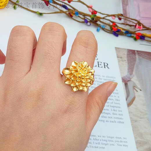 RSRDDY Old Phoenix Authentic Gold Ring for Women Opening Adjustable Fashionable Euro Coin Peony Flower Index Finger Ring Peony Flower Ring Same Style