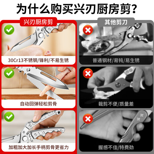 兴刃强力鸡骨剪家用厨房专用剪刀不锈钢多功能杀鱼剪鸡鸭鹅骨头食物剪 强力鸡骨剪【多功能】