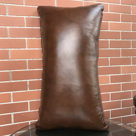 Clcey Echtes Lederkissen importiert voll Leder gelbe Kuhkopfschicht High-End-Leder/Taillenkissen/Sofa/Autokissen/Kissen braun D679# Doppelseitige Kopfschicht Kuhleder Kissen 50*30 cm (einschließlich Kern-Taillenpolster)