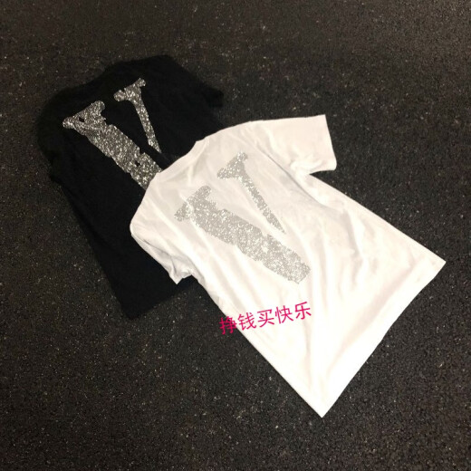 FOG背后烫钻石大V短袖P0P UP游击店限定款男女水钻情侣T恤 6198黑色 S