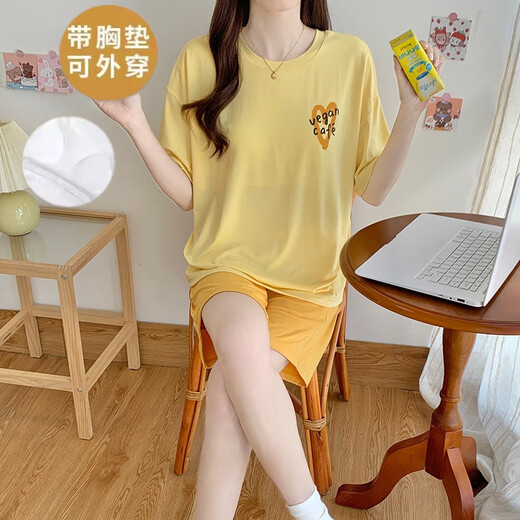 CamalgOri ice silk pajamas short sleeves with chest pads modal women's summer bear cute girl's home clothing code casual home clothing high quality 12611 women's M size (70-95 Jin [Jin equals 0.5 kg]) equal size