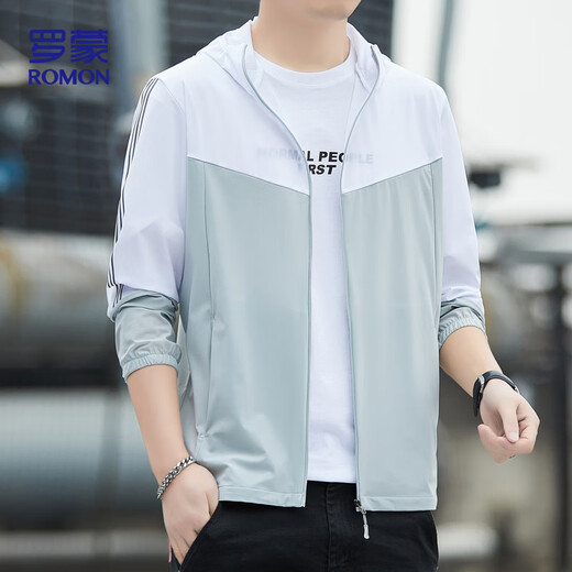 ROMON sun protection jacket for men summer ice silk breathable casual outdoor anti-UV fishing jacket for men 1226A light gray 2XL