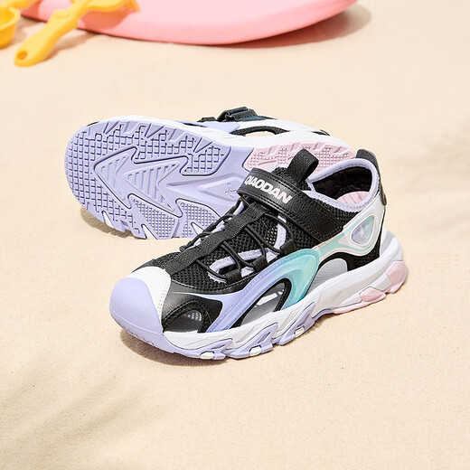 Jordan (QIAODAN) Girls' Sandals Summer New Children's Shoes Children's Frame Shoes Light Breathable Sports Sandals Black/Pure Purple 37