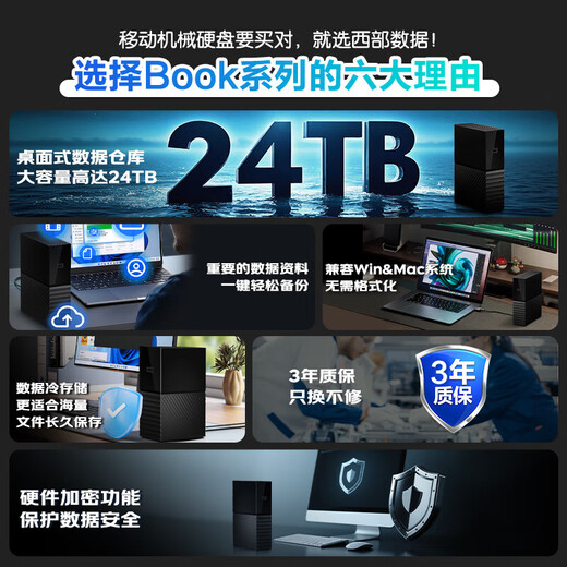 西部数据（WD）移动硬盘 USB3.0 桌面存储 My Book 3.5英寸 大容量 移动台式企业级办公硬盘 加密备份 数据仓库| 18TB 兼容Mac 官方标配