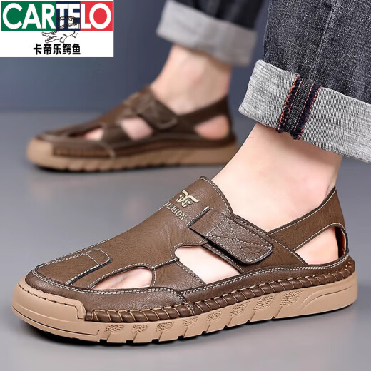 Sandalias de cocodrilo Katile Sandalias para hombres Summer de botella de nuevo estilo de estilo fuera de los zapatos de playa de cuero de cuero genuino sandalias de cuero para hombres cómodos y resistentes al desgaste [mismo modelo en el centro comercial] 9197 Amarillo 40