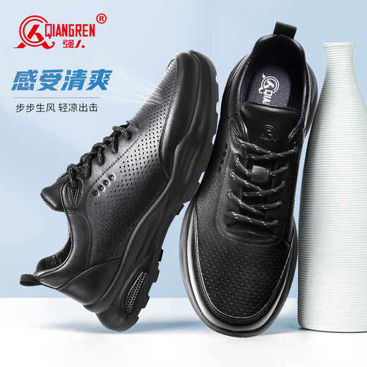 Strongman Summer Business Casual Casual Shoes Hollow Cabeza transpirable Capacidad de la Caquera de Caquero de Caquero de cuero JD351369 Negro 40
