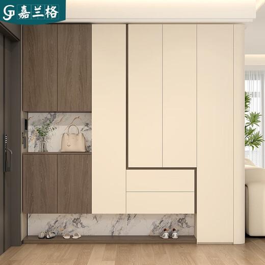 语森忆奶油中古风入户门圆弧鞋柜家用门口玄关柜一体储物悬空柜定制9N61 款式11150*350*2400 无灯
