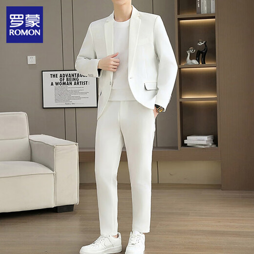 ROMON Suit Men's Three-quarter Sleeve Jacket Summer Slim Business Formal Casual Suit Men's 2506 Khaki Long Sleeve Suit XL