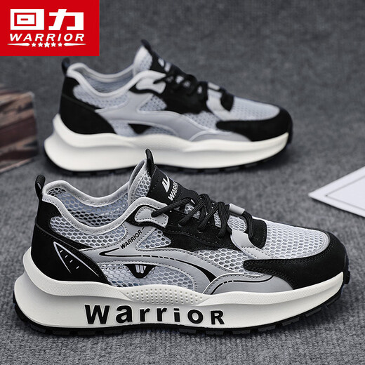回力（Warrior）运动鞋透气网面休闲鞋男跑步老爹鞋L759N 灰黑 39