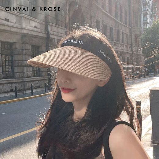 Sinwa Icros official website small c/k2025 new straw hat sun protection hat empty top hat women summer big hat sun hat birthday gift CK sun protection hat-[bee hairband]-kha