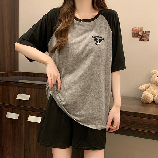 迷曼魅睡衣女夏季女款短袖带胸垫一体式家居服宽松大码休闲新款套装 12347 满铺小狗 带胸垫 带胸垫 M