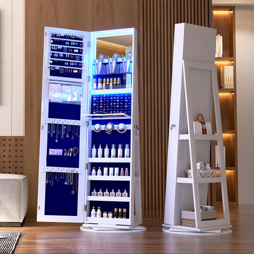 
The first concept of French high-end quality 60-degree rotating three-dimensional mirror full-body mirror floor fitting mirror multi-function storage jewelry cabinet upgraded rotating model 6227-white + monochrome internal light
