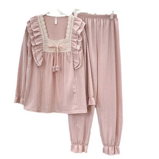 Gemas coloridas Pajamas de algodón Jacquard Pantalones de manga larga para mujeres ropa para el hogar dulce encaje retro princesa estilo kyx-x9904# rosa 180 xl