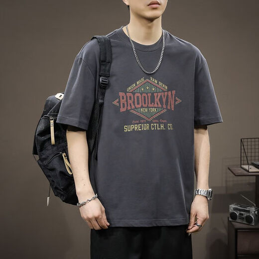 Fashionable American heavyweight 250g short-sleeved T-shirt men's loose large-size cotton top summer trendy ins half-sleeved T-shirt 9918 black 2XL Recommended 160-180Jin [Jin equals 0.5 kg]