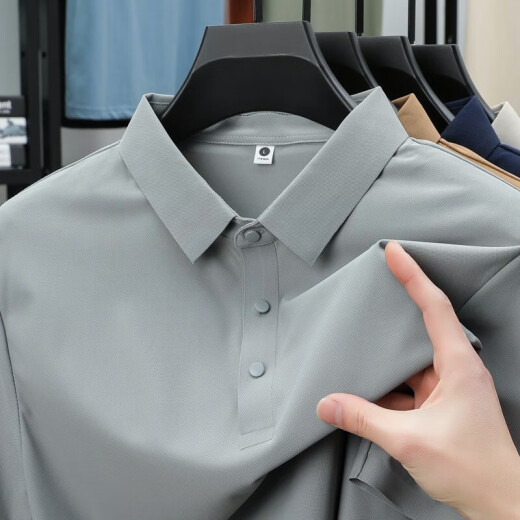 
GY Jinlilai light luxury ice silk cool texture short-sleeved men's T-shirt new men's polo shirt lapel base shirt 12358 sea green XL
