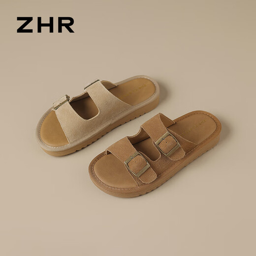 ZHR Birkenstock Zapatillas Sandalias Planas De Suela Blanda De Verano para Mujer Ropa De Abrigo Informal Zapatos De Mujer JF158 Caqui 37