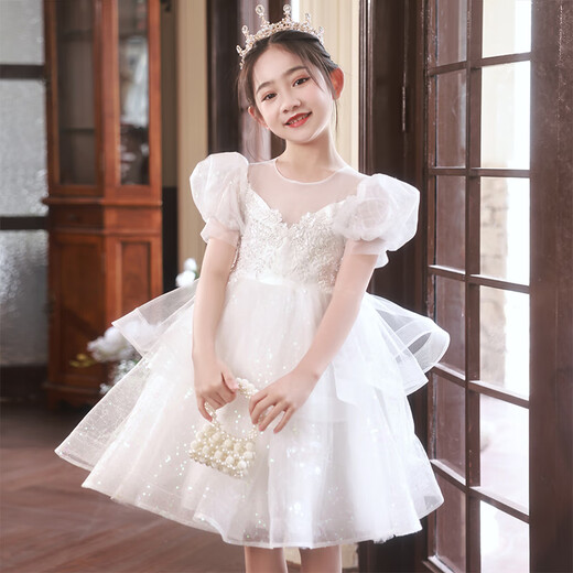 Annie Youer girls summer princess dress 2025 new girl fashionable dress performance dress summer white 120