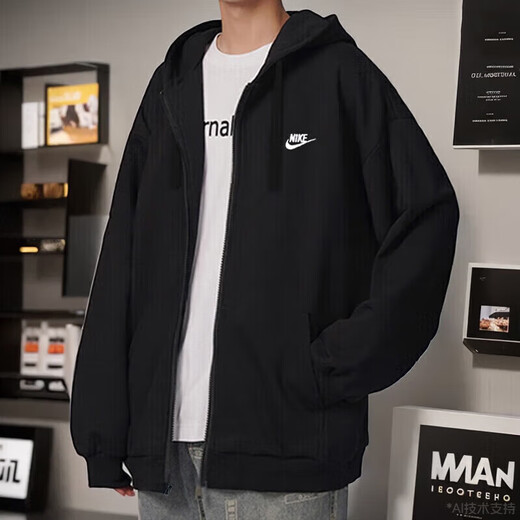 
Nike (NIKE) sports suit men running and fitness training hooded jacket, fashionable and trendy comfortable trousers, casual pants, knitted suit/black jacket + black straight trousers, M/170